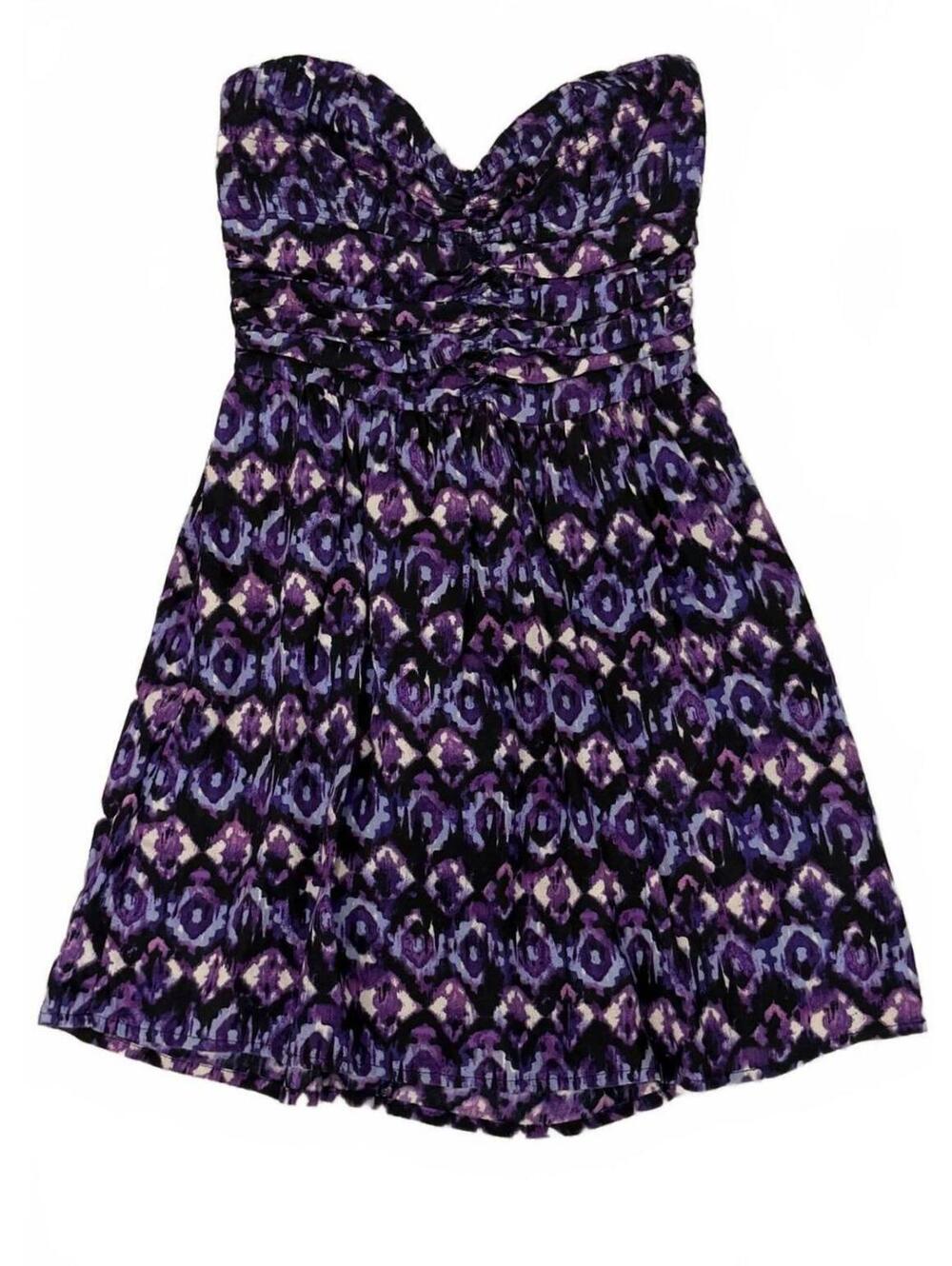 Band of Gypsies Strapless Sweetheart Dress Purple Boho Print Pockets Women's XS‎